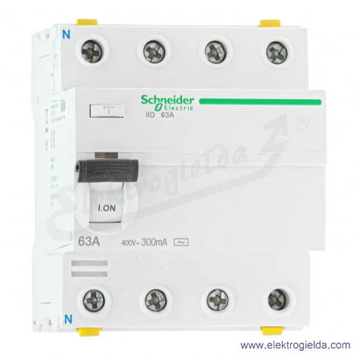 Wyłącznik różnicowo-prądowy A9Z14463, iID 4P, 63A, 300mA, typ AC Wyłącznik różnicowo-prądowy A9Z14463, iID 4P, 63A, 300mA, typ AC