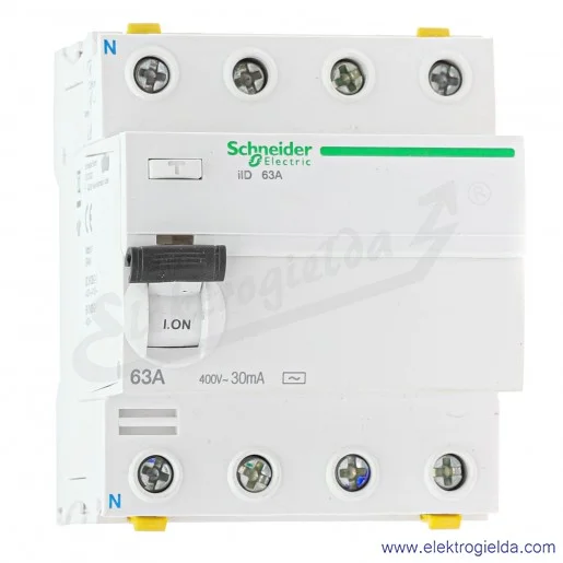 Wyłącznik różnicowo-prądowy iID 4P, 63A, 30mA, typ AC, ACTI 9 Wyłącznik różnicowo-prądowy iID 4P, 63A, 30mA, typ AC, ACTI 9