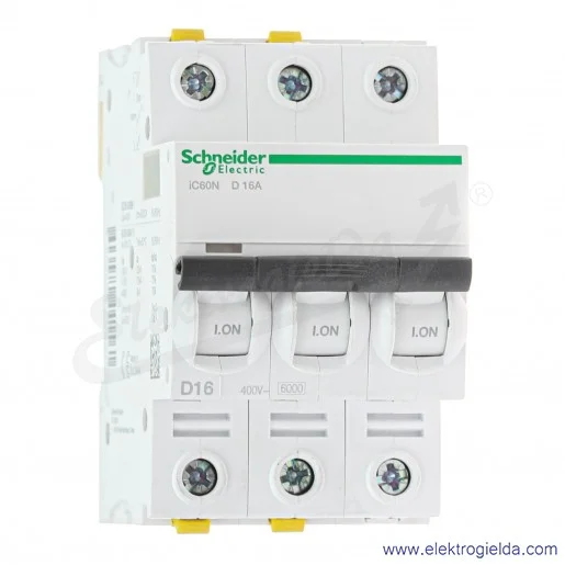 Wyłącznik nadprądowy iC60N-D16-3 D 16A 3-biegunowy Wyłącznik nadprądowy iC60N-D16-3 D 16A 3-biegunowy