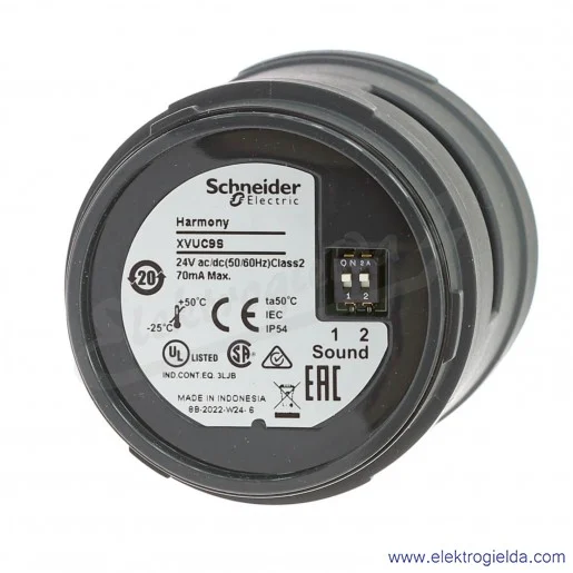 Moduł dźwiękowy XVUC9S 24VAC/DC 85dB, buczek czarny, IP54 Moduł dźwiękowy XVUC9S 24VAC/DC 85dB, buczek czarny, IP54