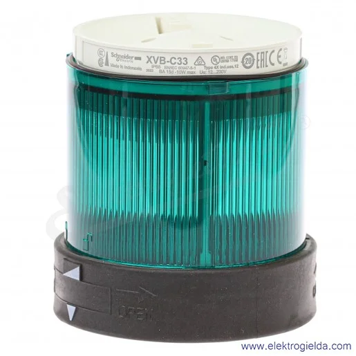 Moduł świetlny XVBC33 zielony fi 70mm, bez żarówki ba15d, IP66 Moduł świetlny XVBC33 zielony fi 70mm, bez żarówki ba15d, IP66