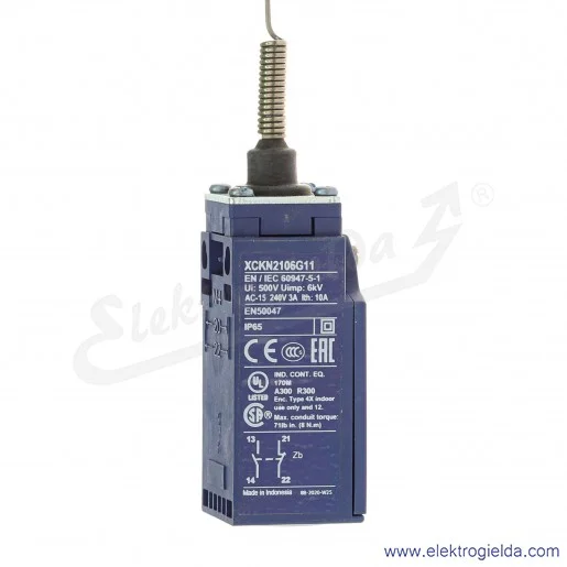 Wyłącznik krańcowy XCKN2106G11 1NO1NC, plastikowy, koci wąs Wyłącznik krańcowy XCKN2106G11 1NO1NC, plastikowy, koci wąs