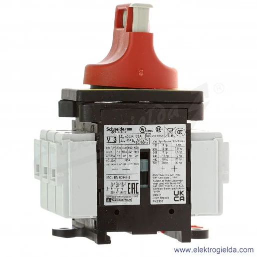 Rozłącznik główny VCF3 bezpieczeństwa 63A, 22kW, montaż na drzwiach Rozłącznik główny VCF3 bezpieczeństwa 63A, 22kW, montaż na drzwiach