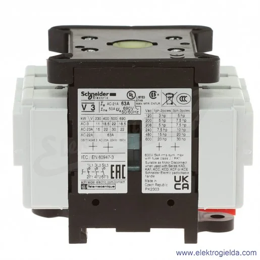 Rozłącznik główny VCF3 bezpieczeństwa 63A, 22kW, montaż na drzwiach Rozłącznik główny VCF3 bezpieczeństwa 63A, 22kW, montaż na drzwiach