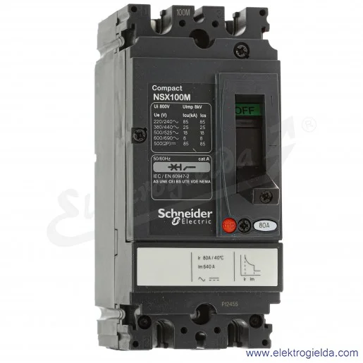 Wyłącznik kompaktowy LV438609 NSX100M, 2P, 80A, 85KA, AC/DC Wyłącznik kompaktowy LV438609 NSX100M, 2P, 80A, 85KA, AC/DC