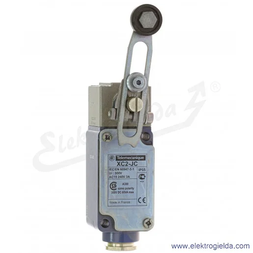 Wyłącznik krańcowy XC2JC10531, 1C/O migowy, dźwignia długa regulowana z rolką plastikową Wyłącznik krańcowy XC2JC10531, 1C/O migowy, dźwignia długa regulowana z rolką plastikową