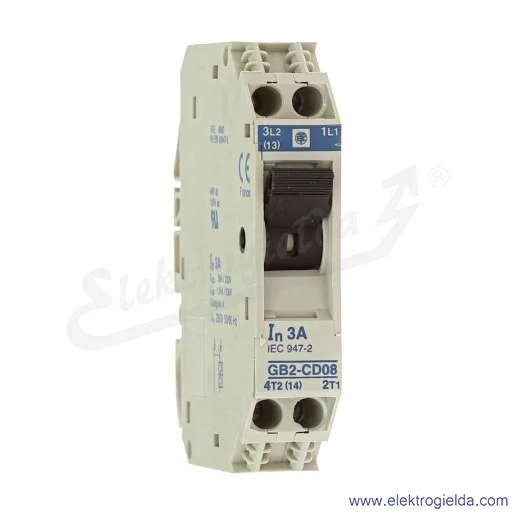 Wyłącznik silnikowy miniaturowy GB2CD08, 1P+N, 3A Tesys GB2 Wyłącznik silnikowy miniaturowy GB2CD08, 1P+N, 3A Tesys GB2