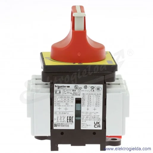 Rozłącznik główny VCF4 bezpieczeństwa 80A, 30kW, montaż na drzwi Rozłącznik główny VCF4 bezpieczeństwa 80A, 30kW, montaż na drzwi