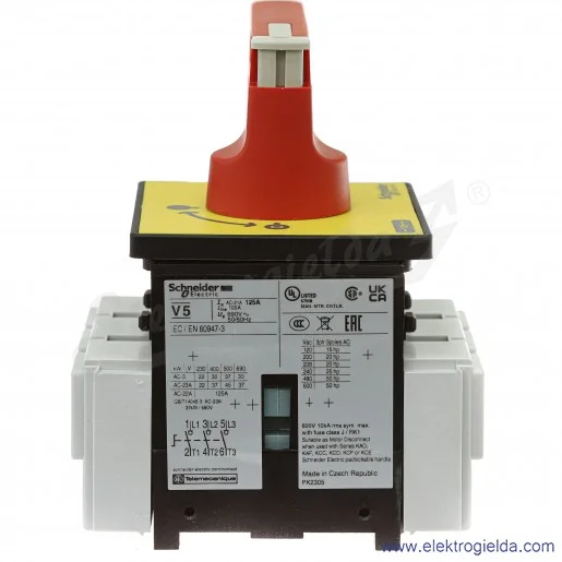 Rozłącznik główny VCF5 bezpieczeństwa 125A, 37kW, montaż na drzwiach Rozłącznik główny VCF5 bezpieczeństwa 125A, 37kW, montaż na drzwiach
