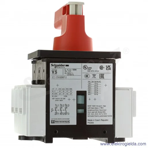 Rozłącznik główny VCF5 bezpieczeństwa 125A, 37kW, montaż na drzwiach Rozłącznik główny VCF5 bezpieczeństwa 125A, 37kW, montaż na drzwiach