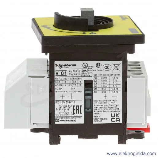 Rozłącznik główny VCCF01 bezpieczeństwa 3P 20A, montaż na płycie TeSys Vario Rozłącznik główny VCCF01 bezpieczeństwa 3P 20A, montaż na płycie TeSys Vario