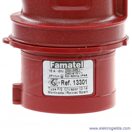 Wtyczka siłowa 13301, 5X16, 400V, czerwona, 3P+N+T, na przewód, IP44 Wtyczka siłowa 13301, 5X16, 400V, czerwona, 3P+N+T, na przewód, IP44