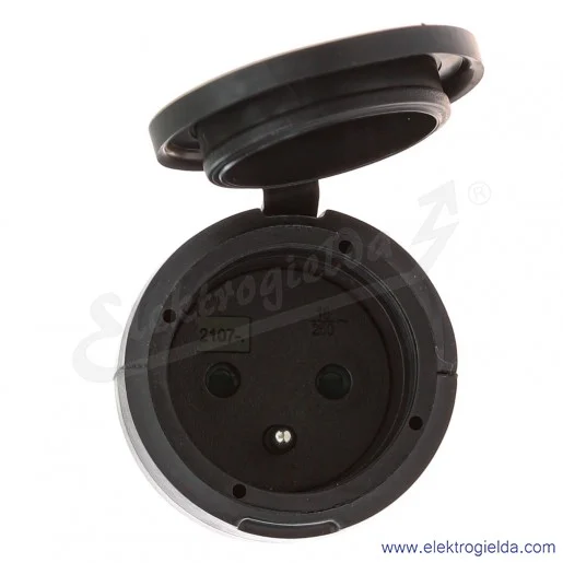 Gniazdo przenośne 2109, 16A, 3P, 250V, gumowe z klapką na przewód, IP44 Gniazdo przenośne 2109, 16A, 3P, 250V, gumowe z klapką na przewód, IP44