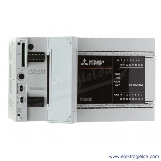 Sterownik PLC 297438, FX5U-32MT/DSS CPU 24VDC, 16 wejść, 16 wyjść tranzystorowych, 3 wyjścia analogowe,RS485