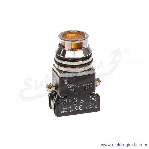 Przycisk sterowniczy NEF30 KLgXY 24V żółty kryty podświetlany 30mm 1NO+1NC Przycisk sterowniczy NEF30 KLgXY 24V żółty kryty podświetlany 30mm 1NO+1NC