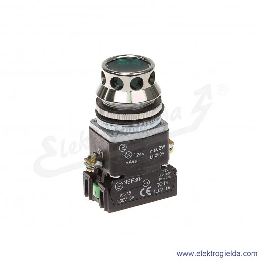 Przycisk sterowniczy NEF30 KLzXY 24V zielony kryty podświetlany 30mm 1NO+1NC Przycisk sterowniczy NEF30 KLzXY 24V zielony kryty podświetlany 30mm 1NO+1NC