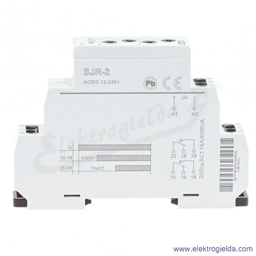 Przekaźnik czasowy SJR-2 UNI, 2 stopniowy, 12..240VAC/DC, 2x SPDT, 16A, 0.1s..10dni Przekaźnik czasowy SJR-2 UNI, 2 stopniowy, 12..240VAC/DC, 2x SPDT, 16A, 0.1s..10dni