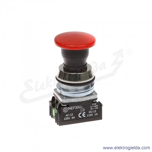 Przycisk dłoniowy NEF30 UDcXY czerwony impulsowy uszczelniony 30mm 1NO+1NC Przycisk dłoniowy NEF30 UDcXY czerwony impulsowy uszczelniony 30mm 1NO+1NC
