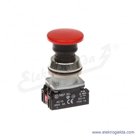 Przycisk dłoniowy NEF30 UDc2Y czerwony impulsowy uszczelniony 30mm 2NC Przycisk dłoniowy NEF30 UDc2Y czerwony impulsowy uszczelniony 30mm 2NC