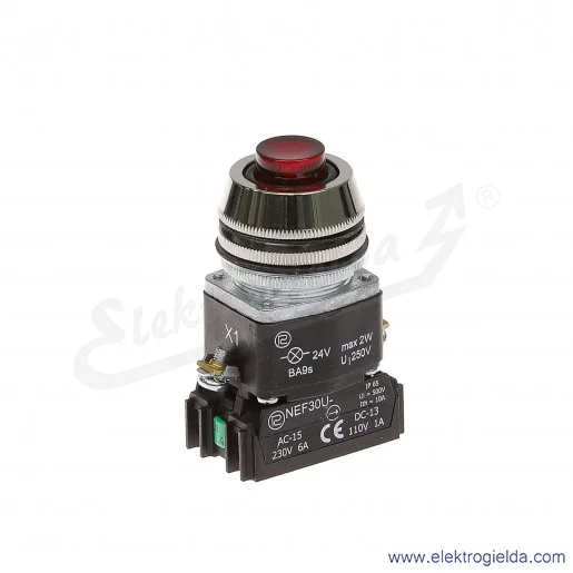 Przycisk sterowniczy NEF30 UWLcXY 24V czerwony wystający podświetlany uszczelniony 30mm 1NO+1NC Przycisk sterowniczy NEF30 UWLcXY 24V czerwony wystający podświetlany uszczelniony 30mm 1NO+1NC