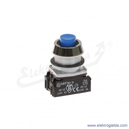Przycisk sterowniczy NEF30 UWnY niebieski wystający uszczelniony 30mm 1NC Przycisk sterowniczy NEF30 UWnY niebieski wystający uszczelniony 30mm 1NC