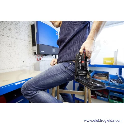 Zestaw kluczy 44684, nasadowych i bitów, grzechotka 1/4" + wkrętak, 40 elementów z torbą na pasek Zestaw kluczy 44684, nasadowych i bitów, grzechotka 1/4" + wkrętak, 40 elementów z torbą na pasek