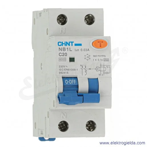 Wyłącznik różnicowoprądowy 982415, NBIL C20 0.03A 1P+N, z członem nadprądowym Wyłącznik różnicowoprądowy 982415, NBIL C20 0.03A 1P+N, z członem nadprądowym