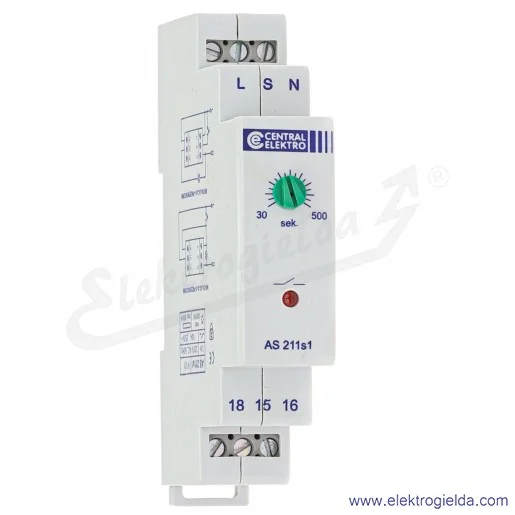 Automat schodowy AS211s1-1P z blokadą 230VAC 16A, 30..500s Automat schodowy AS211s1-1P z blokadą 230VAC 16A, 30..500s