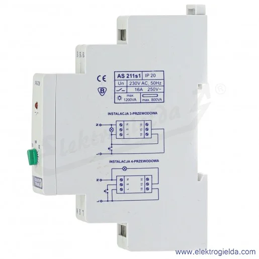 Automat schodowy AS211s1-1P z blokadą 230VAC 16A, 30..500s Automat schodowy AS211s1-1P z blokadą 230VAC 16A, 30..500s