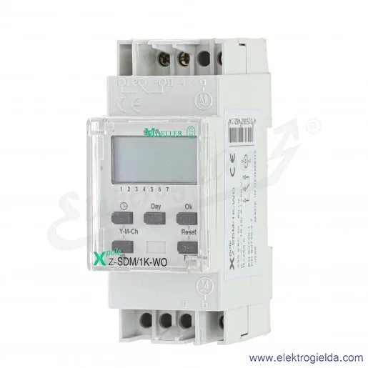 Zegar sterowniczy 167379, Z-SDM/1K-WO, 1 kanałowy, 1NCNO, tygodniowy, kwarcowy, 250VAC, 16A Zegar sterowniczy 167379, Z-SDM/1K-WO, 1 kanałowy, 1NCNO, tygodniowy, kwarcowy, 250VAC, 16A