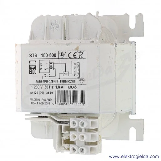 Statecznik magnetyczny STS-150 do lamp sodowych 230VAC 1.8A ELGO Statecznik magnetyczny STS-150 do lamp sodowych 230VAC 1.8A ELGO