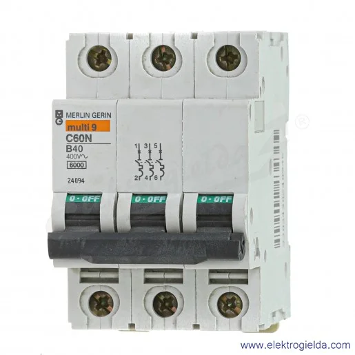 Wyłącznik nadprądowy 24094 C60N 3P, typ B, 40A Wyłącznik nadprądowy 24094 C60N 3P, typ B, 40A