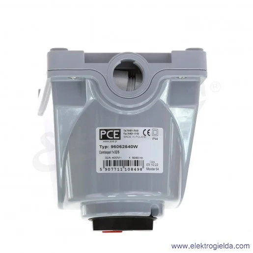 Gniazdo stałe 96062540W 32A 0-1 5P z wyłącznikiem, natynkowe IP44 Gniazdo stałe 96062540W 32A 0-1 5P z wyłącznikiem, natynkowe IP44