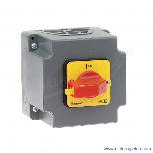 Łącznik krzywkowy ML032.4-RG3/OB 0-1 4P, 32A w obudowie, żółto-czerwony, z możliwością blokady przez kłódkę, IP65 Łącznik krzywkowy ML032.4-RG3/OB 0-1 4P, 32A w obudowie, żółto-czerwony, z możliwością blokady przez kłódkę, IP65