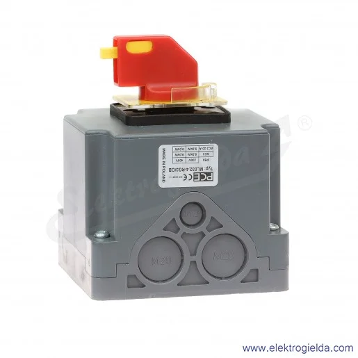 Łącznik krzywkowy ML032.4-RG3/OB 0-1 4P, 32A w obudowie, żółto-czerwony, z możliwością blokady przez kłódkę, IP65 Łącznik krzywkowy ML032.4-RG3/OB 0-1 4P, 32A w obudowie, żółto-czerwony, z możliwością blokady przez kłódkę, IP65