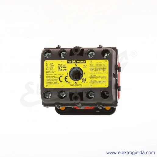 Rozłącznik krzywkowy ML032.4TB/RG3 0-1 4P 32A bez obudowy, żółto-czerwony, z możliwością blokady przez kłódkę Rozłącznik krzywkowy ML032.4TB/RG3 0-1 4P 32A bez obudowy, żółto-czerwony, z możliwością blokady przez kłódkę