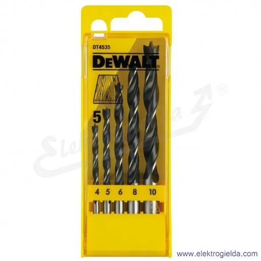 Zestaw wierteł do drewna DT4535-QZ 5 sztuk 4/5/6/8/10mm Zestaw wierteł do drewna DT4535-QZ 5 sztuk 4/5/6/8/10mm
