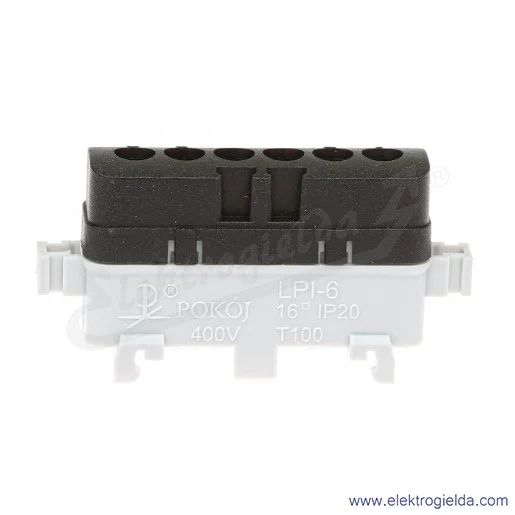Listwa przyłączeniowa A18-0038 LPI-6s 16mm2, 400V 76A, czarna z poliamidu Listwa przyłączeniowa A18-0038 LPI-6s 16mm2, 400V 76A, czarna z poliamidu
