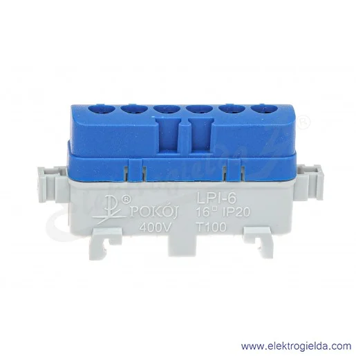 Listwa przyłączeniowa A18-0068 LPI-6n 16mm2, 400V 76A, niebieska z poliamidu Listwa przyłączeniowa A18-0068 LPI-6n 16mm2, 400V 76A, niebieska z poliamidu