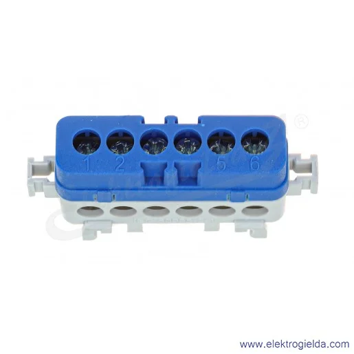 Listwa przyłączeniowa A18-0068 LPI-6n 16mm2, 400V 76A, niebieska z poliamidu Listwa przyłączeniowa A18-0068 LPI-6n 16mm2, 400V 76A, niebieska z poliamidu