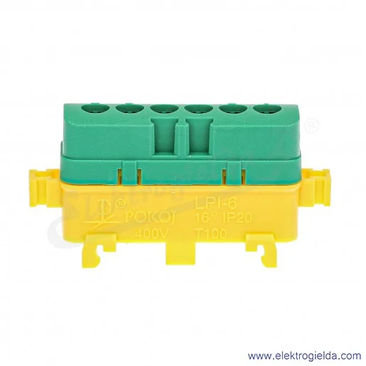 Listwa przyłączeniowa A18-0051 LPI-6g 16mm2, 76A 400V, zielono-żółta z poliamidu Listwa przyłączeniowa A18-0051 LPI-6g 16mm2, 76A 400V, zielono-żółta z poliamidu