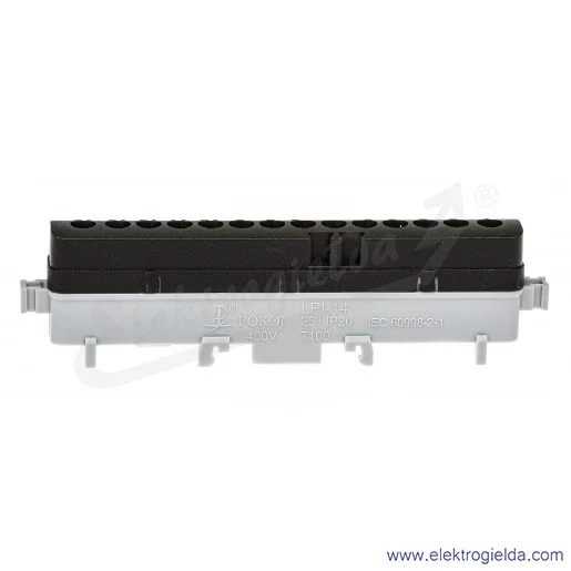 Listwa przyłączeniowa A18-1038 LPI-14s 25mm2, 101A 400V, czarna z poliamidu Listwa przyłączeniowa A18-1038 LPI-14s 25mm2, 101A 400V, czarna z poliamidu