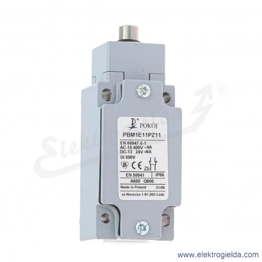 Łącznik krańcowy 37-337 PBM1 E11 PZ11, 1NO+1NC, trzpień metalowy, IP66 Łącznik krańcowy 37-337 PBM1 E11 PZ11, 1NO+1NC, trzpień metalowy, IP66