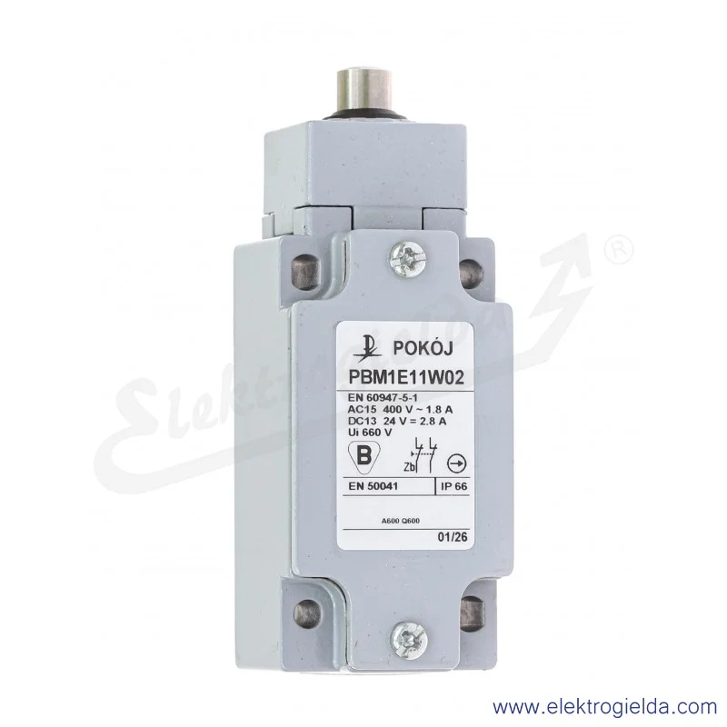 Łącznik krańcowy A37-3374 PBM1 E11 PW02, 2NC, trzpień metalowy, IP66 Łącznik krańcowy A37-3374 PBM1 E11 PW02, 2NC, trzpień metalowy, IP66