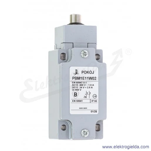 Łącznik krańcowy A37-3374 PBM1 E11 PW02, 2NC, trzpień metalowy, IP66 Łącznik krańcowy A37-3374 PBM1 E11 PW02, 2NC, trzpień metalowy, IP66