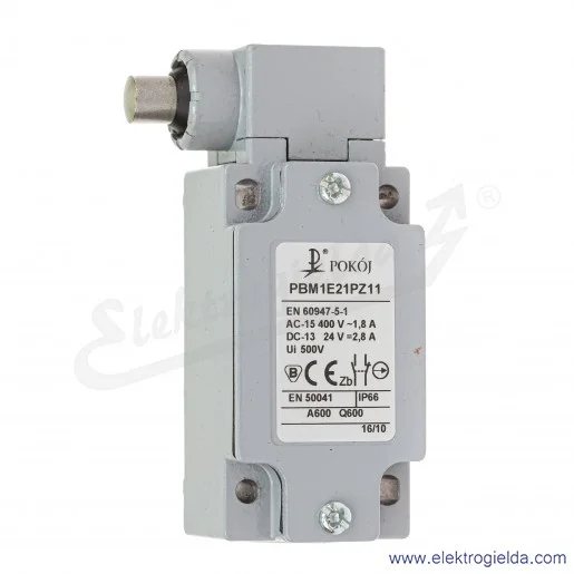 Wyłącznik krańcowy A37-3420 PBM1 E21 PZ11, 1NO+1NC styki migowe, trzpień metalowy boczny Wyłącznik krańcowy A37-3420 PBM1 E21 PZ11, 1NO+1NC styki migowe, trzpień metalowy boczny