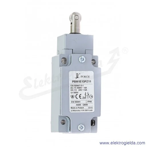Łącznik krańcowy A37-3400 PBM1E13 PZ11 1NO+1NC styki migowe, popychacz stalowy z rolką stalową fi12mm Łącznik krańcowy A37-3400 PBM1E13 PZ11 1NO+1NC styki migowe, popychacz stalowy z rolką stalową fi12mm
