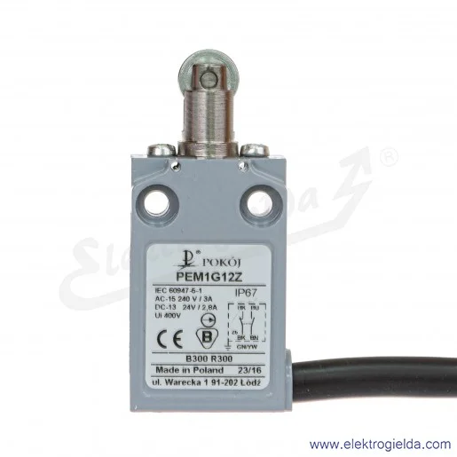 Łącznik krańcowy A37-A83Z PEM1 G12 Z działanie migowe, trzpień z rolką metalową Łącznik krańcowy A37-A83Z PEM1 G12 Z działanie migowe, trzpień z rolką metalową