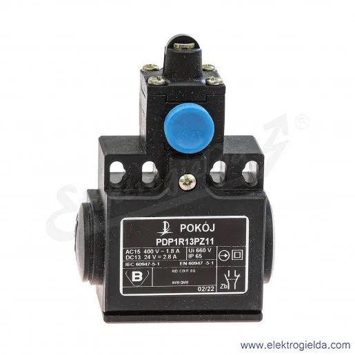 Łącznik krańcowy A37-6R20 PDP1 R13 PZ11, 1NO+1NC styki migowe, trzpień z rolką i ryglem z tworzywa Łącznik krańcowy A37-6R20 PDP1 R13 PZ11, 1NO+1NC styki migowe, trzpień z rolką i ryglem z tworzywa