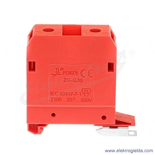 Złączka jednotorowa A11-1637 ZG G 35/TS 35 czerwona, 25mm2 Złączka jednotorowa A11-1637 ZG G 35/TS 35 czerwona, 25mm2